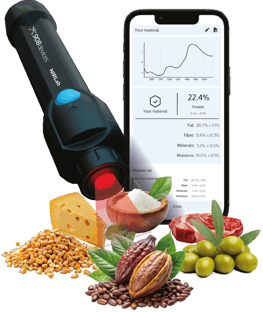 Handheld NIR device and app with cheese, olives and cocoa samples