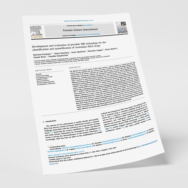 Development and evaluation of portable nir technology for the identification and quantification of australian illicit drugs nirstudio published article