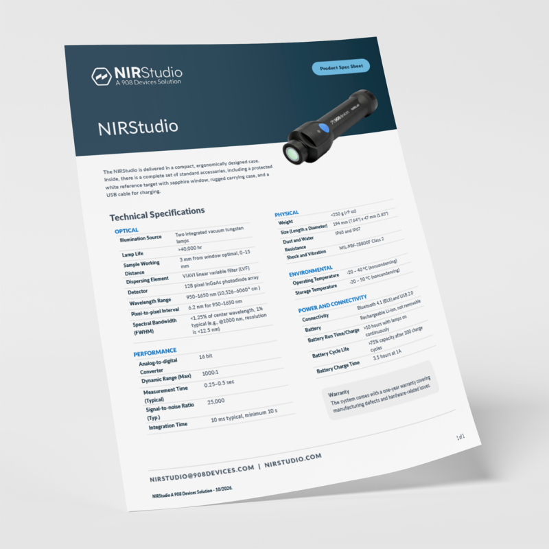 Nirstudio specification sheet